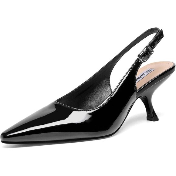 Women Closed Pointed Toe Kitten Pumps Fashion Low Heel Wedding - Picture 1 of 7